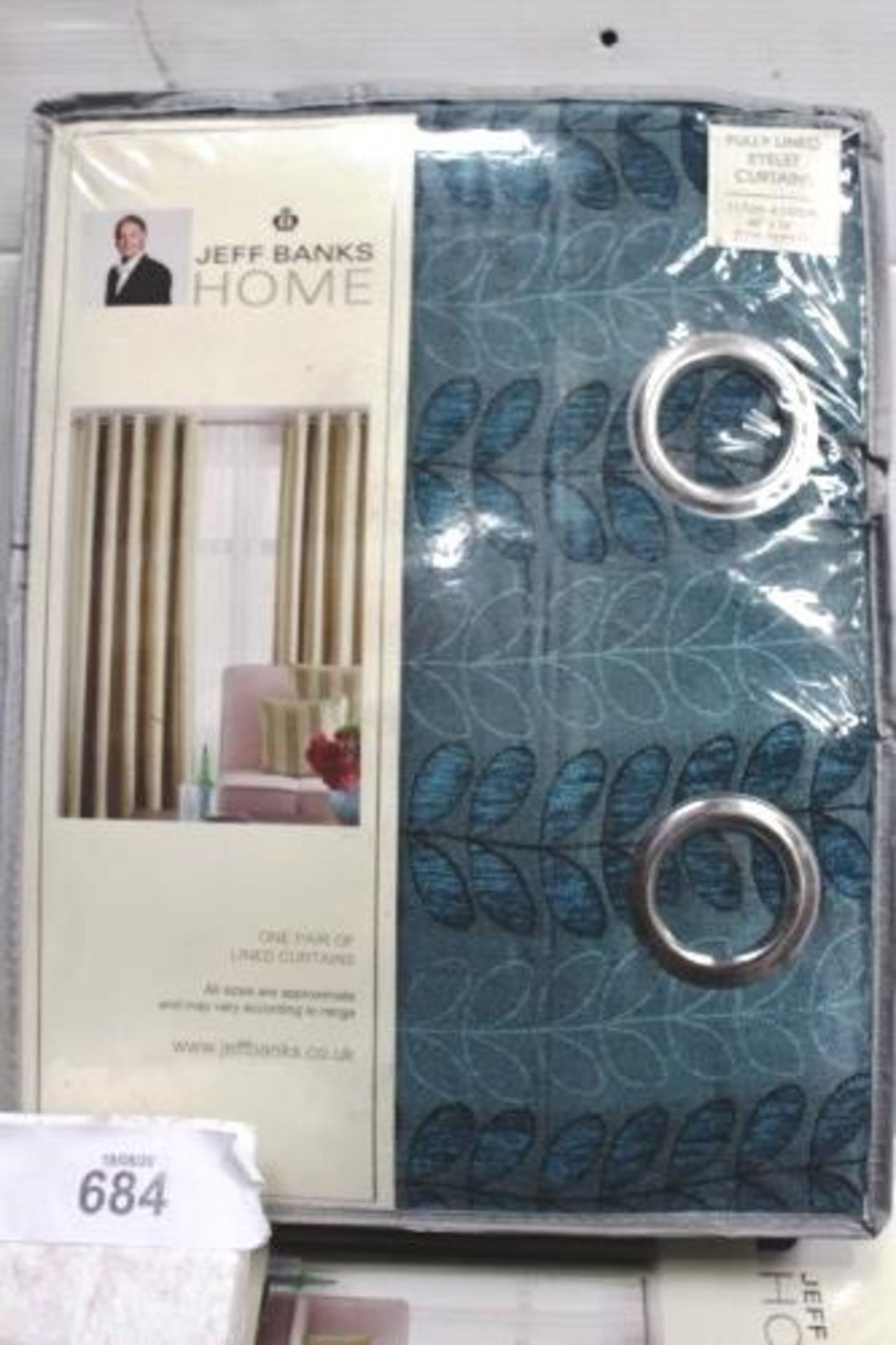 3 x pairs of Jeff Banks Home Sierra lined RME teal fully lined eyelet curtains, size 117 x 137cm - - Image 2 of 3