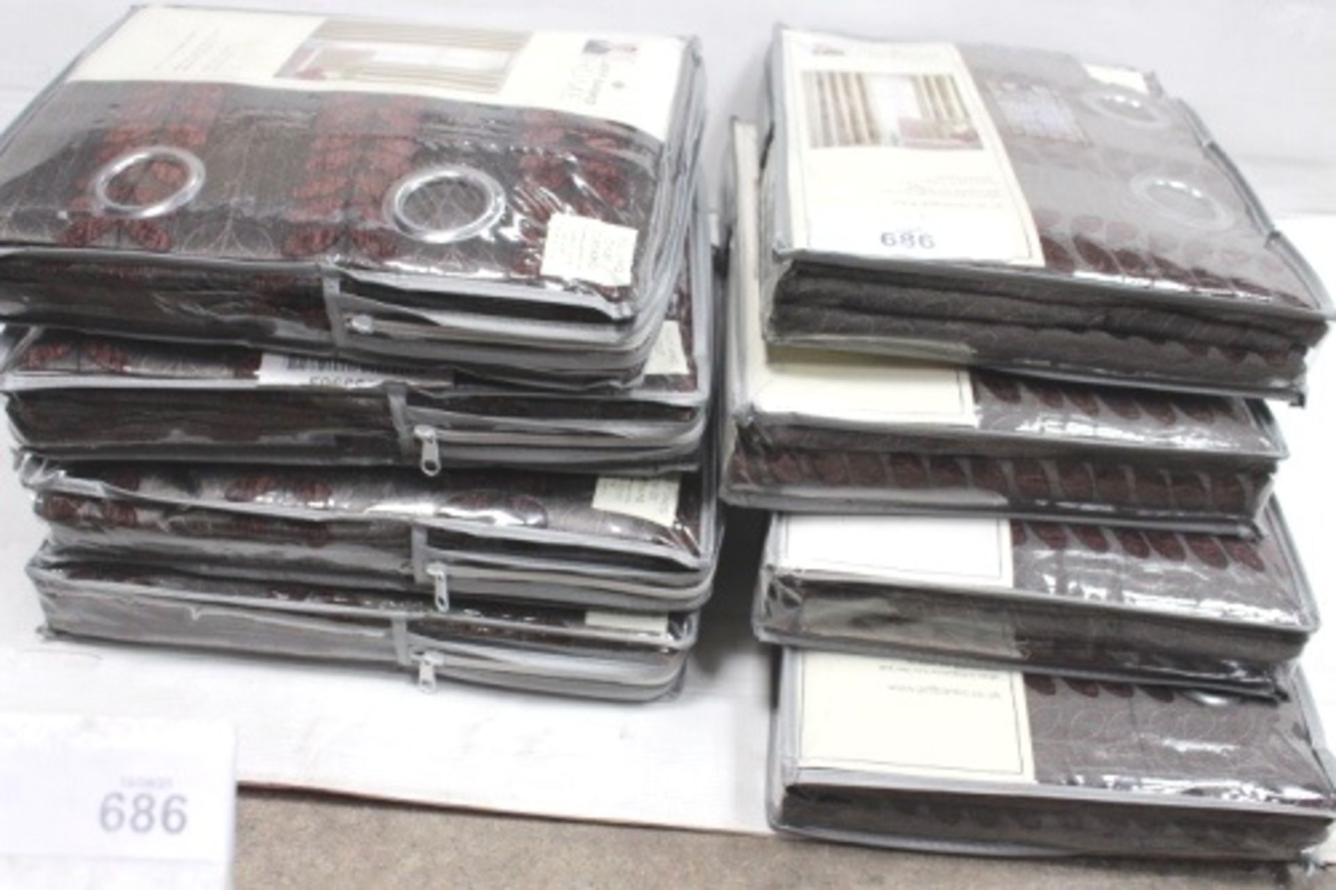 8 x pairs of Jeff Banks Home Sierra lined RME choc lined curtains, size 117 x 137cm - New in pack,