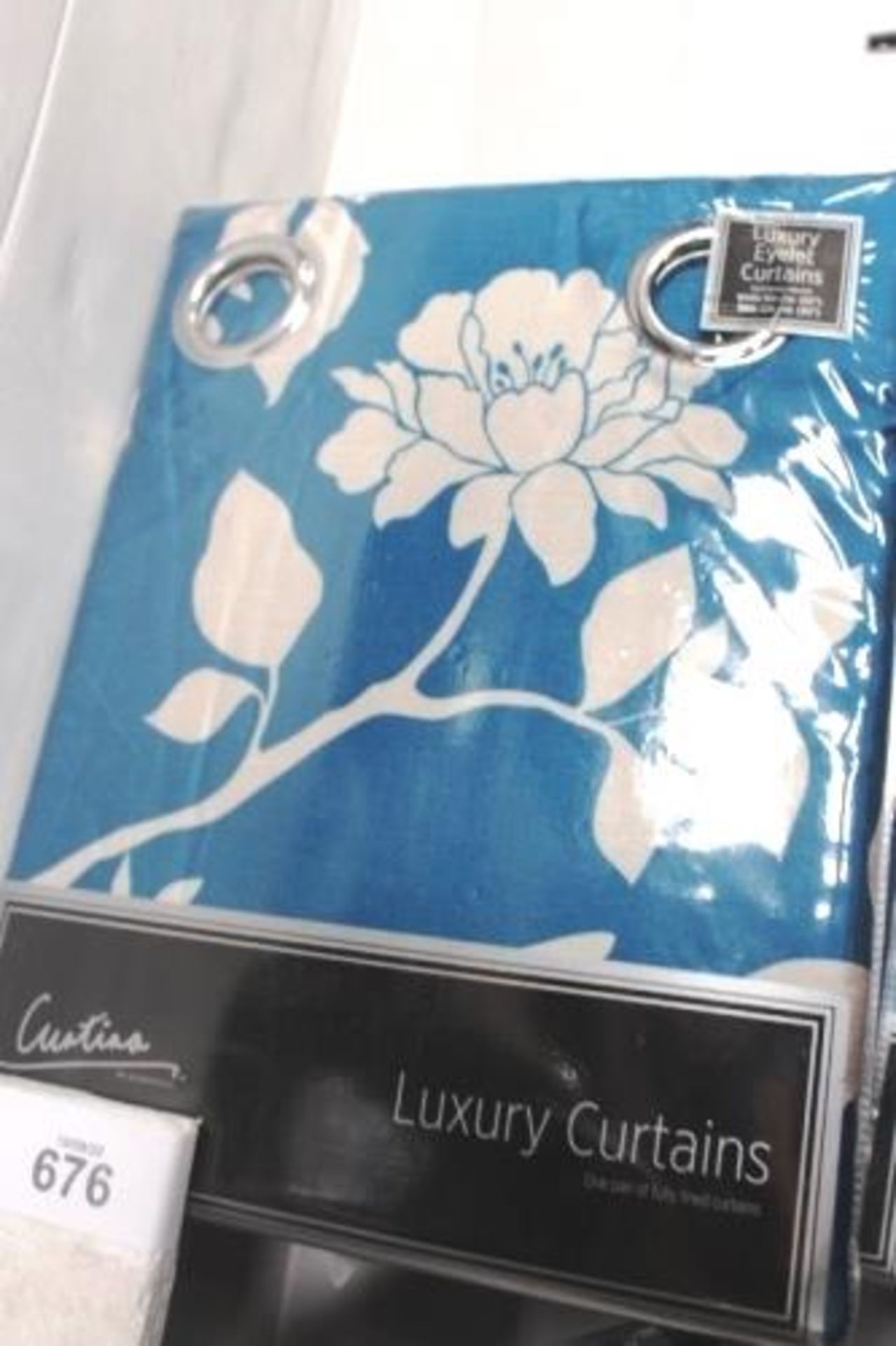 6 x pairs of Rosenthal Curtina teal lined eyelet silhouette floral curtains, size 168 x 229cm - - Image 3 of 3