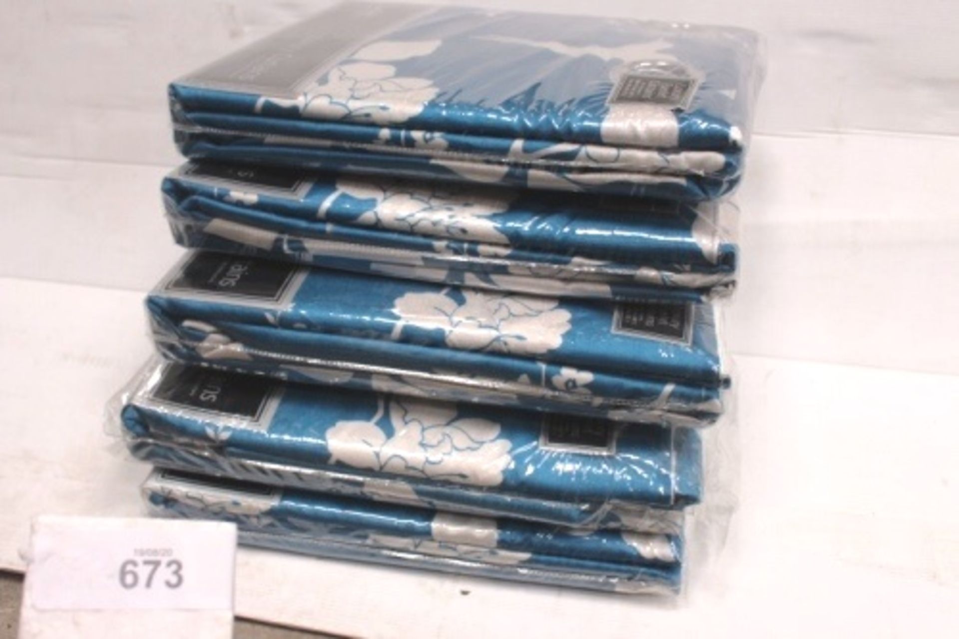 5 x pairs of Rosenthal Curtina teal lined eyelet silhouette floral curtains, size 168 x 182cm -