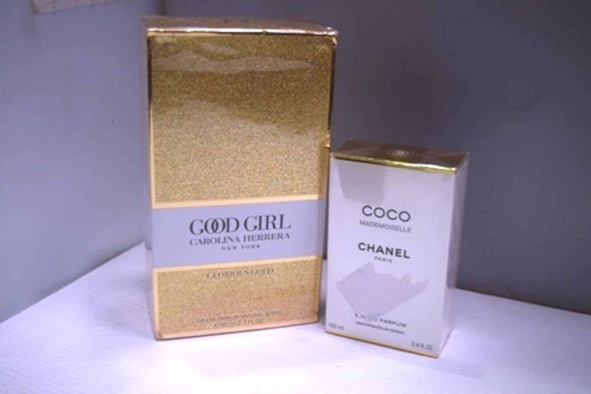 1 x 100ml Chanel Coco Mademoiselle EDP and 1 x 80ml Caroline Herrera Glorious Gold EDP - New (C12C)