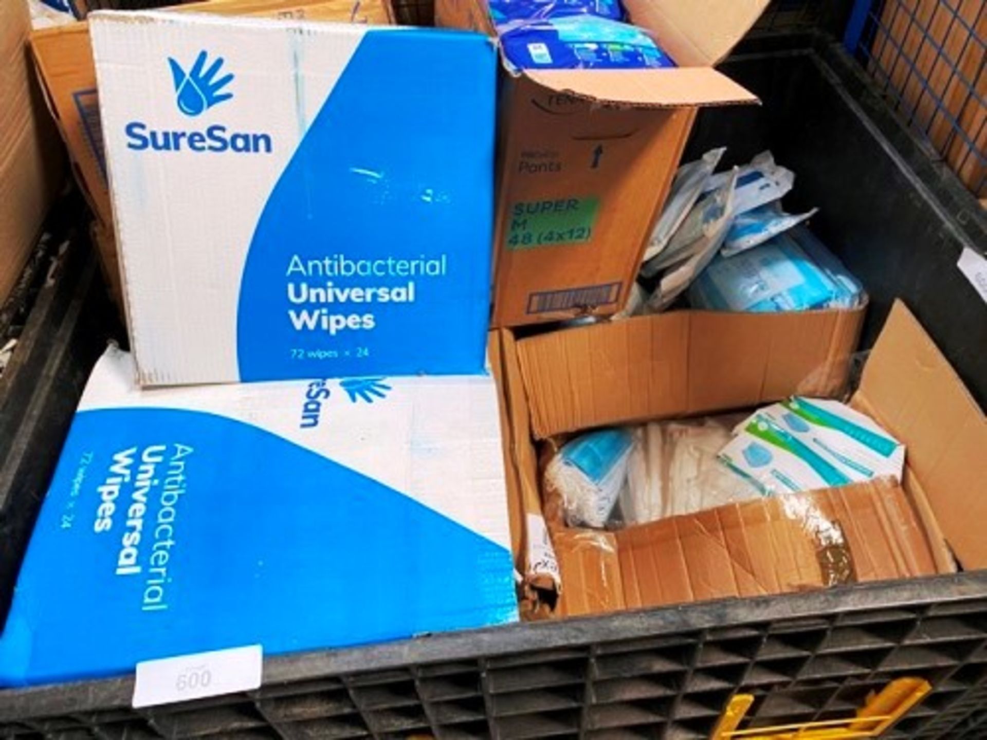 A magnum of assorted medical items including 48 x packs Suresan 72 wipes, 144 x Tena Proskin