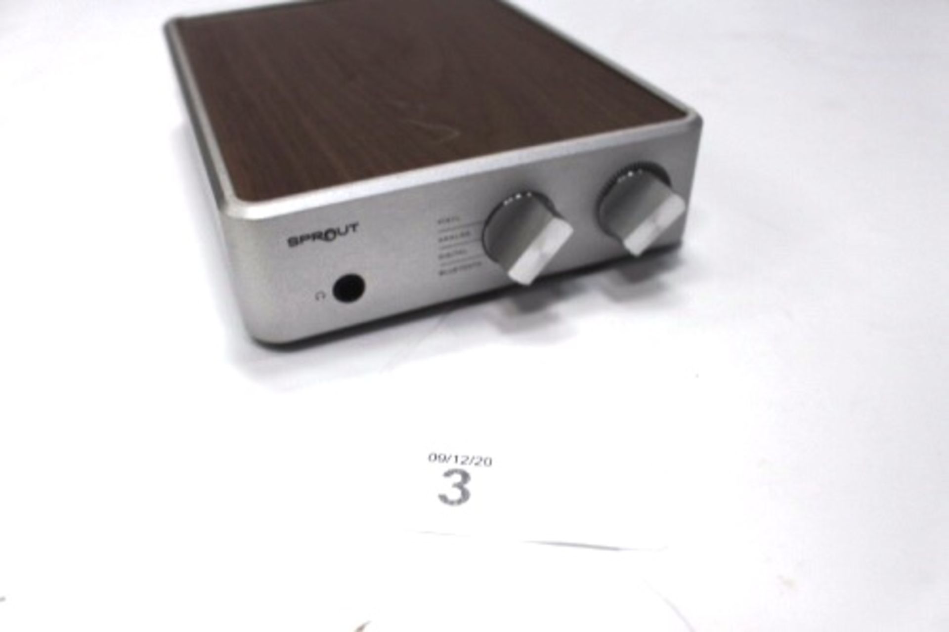 A P.S. Audio Sprout amplifier, no model number, powers on, speaker outputs working, not fully