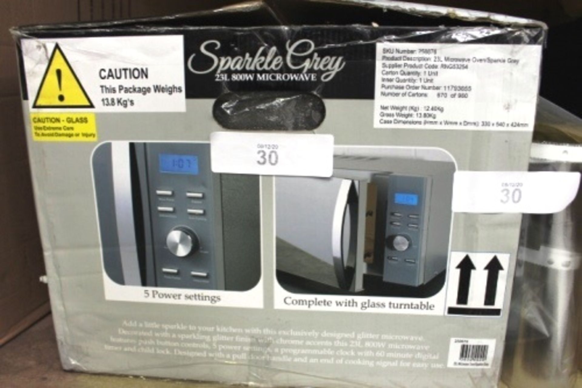 A Kitchen Master sparkle grey glitter microwave, 23ltr, 800W, model RNG53254 - New in box, box