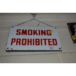 An enamel "Smoking Prohibited" sign, 6ins x 10ins