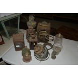 A quantity of various old lamps, glass shades, par