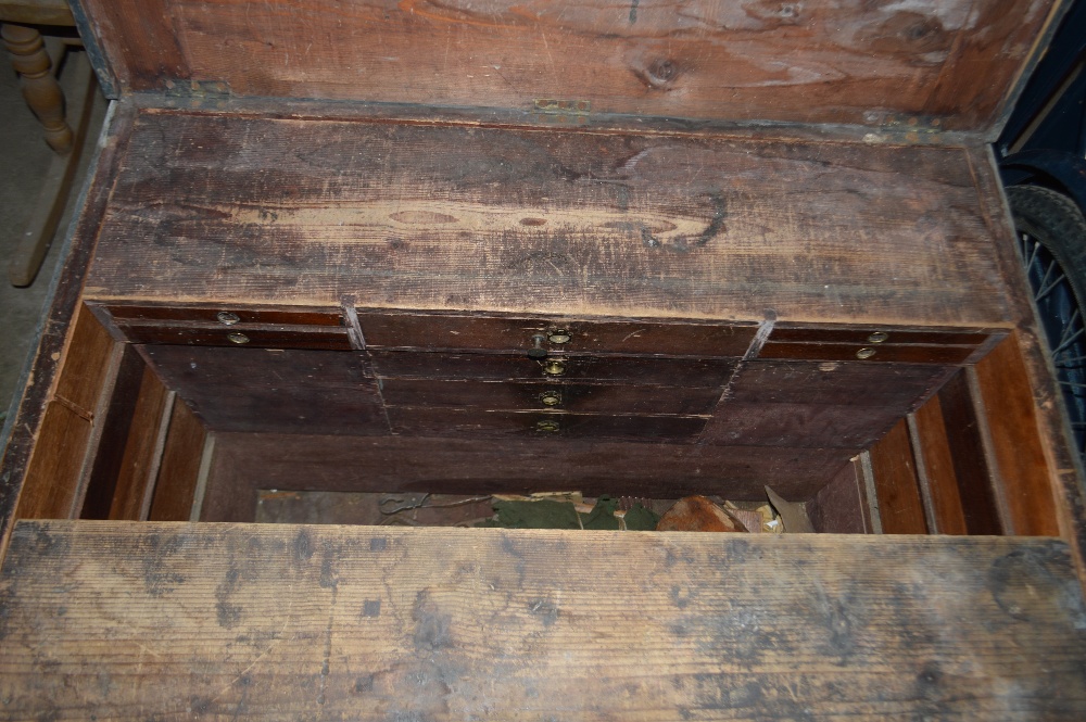 A large wooden Carpenter's toolbox with interior d - Image 2 of 3