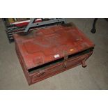 A red tin storage box