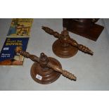 Two French turned walnut towel holders