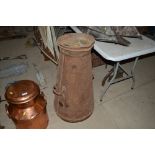 An iron and brass milk churn, stamped W. Horn, Leytonstone