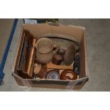 A box of miscellaneous treen including jug, letter