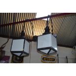 Two hanging pub lanterns, vendor reports ex. Cooper's Dip Pub, Saxmundham