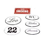 Six assorted enamel signs, W.C., Private, Kitchen,