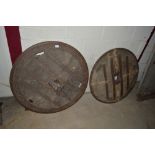 Two Antique iron rimmed wooden wheels