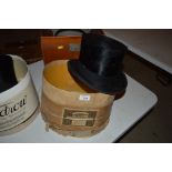 A Tress & Co., top hat contained in cardboard hat b