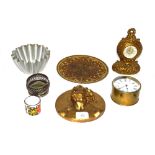 A brass alarm clock, ormolu type mantel clock, Mid