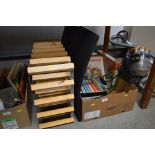 A wine rack; together with a box of records; books