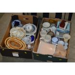 Two boxes of various china; Bush radio etc