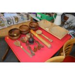 A collection of wooden items to include various bo