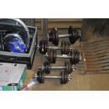 Five dumbbells and weights