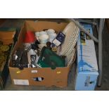 A box containing various cutlery; various china to