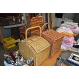 Two wicker picnic baskets and contents