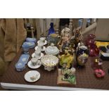 A collection of various decorative figures; Wedgw