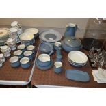 A quantity of Denby blue glazed tea and dinnerware