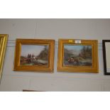 A pair of gilt framed studies on porcelain panels