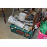 A box of various sundry items to include tiles, pl