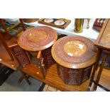 A near pair of Eastern brass inlaid tables