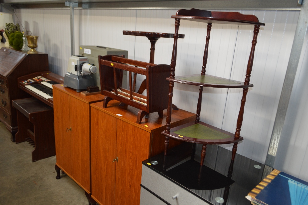 Two teak effect cabinets; together with a magazine