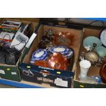 A box containing Carnival glassware; terrines and