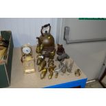 A quantity of various brassware; Anniversary clock