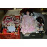 Two boxes of various dress dolls