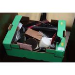 A box containing various leather wallets; beauty p