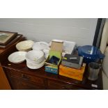 A quantity of various dinnerware; a viewer; pewter