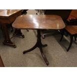 A Georgian mahogany tripod table, with rectangular tilt top on vase turned column, 77cm