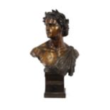 A bronzed bust of Orpheus, by Blüsche, 65cm high