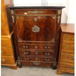 A 19th Century figured mahogany and gilt metal mounted secrétaire a abbatant, with a marble top