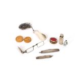 A collection of miscellaneous items, to include cut glass and silver mounted dressing table tidy,