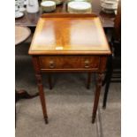 A pair of walnut and herringbone banded side tables, fitted single drawers, raised on turned