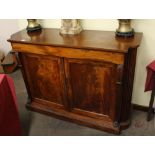 19th Century mahogany chiffonier, the interior shelves enclosed by a pair of moulded panelled