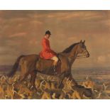 Alfred Munnings, pencil signed print, portrait of Major Bouch with the Belvoir Hounds