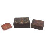 An Oriental decorated trinket box, contents to include numerous painted Indian counters; a