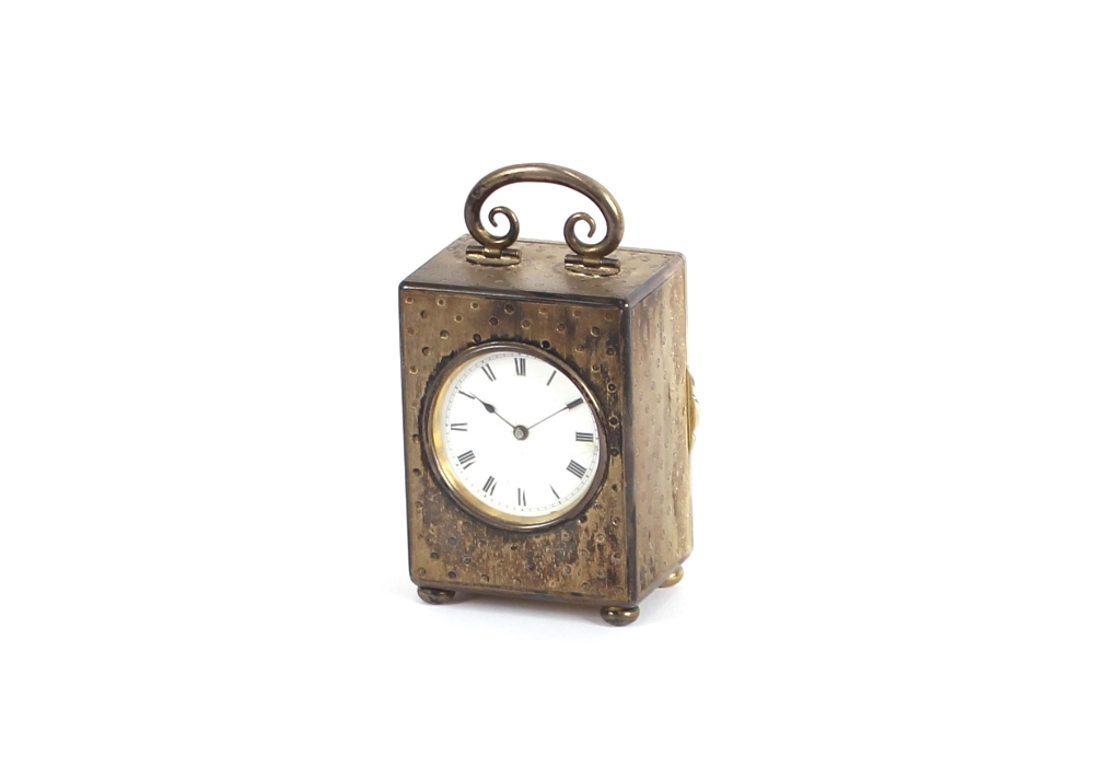 A miniature silver gilt carriage clock, contained in a leather folding travelling case - Image 3 of 5