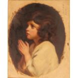 19th Century school, portrait study of a young girl praying, unsigned oil on canvas, 51cm x 40cm