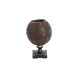 An Antique carved coconut pedestal bowl, 18cm