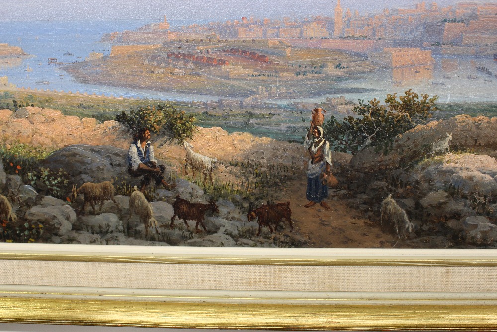 19th Century school, study of Valetta harbour with figures and farm animals in the fore ground, - Image 9 of 12