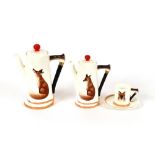 A Royal Doulton porcelain coffee set, with raised fox and riding whip decoration, (9)